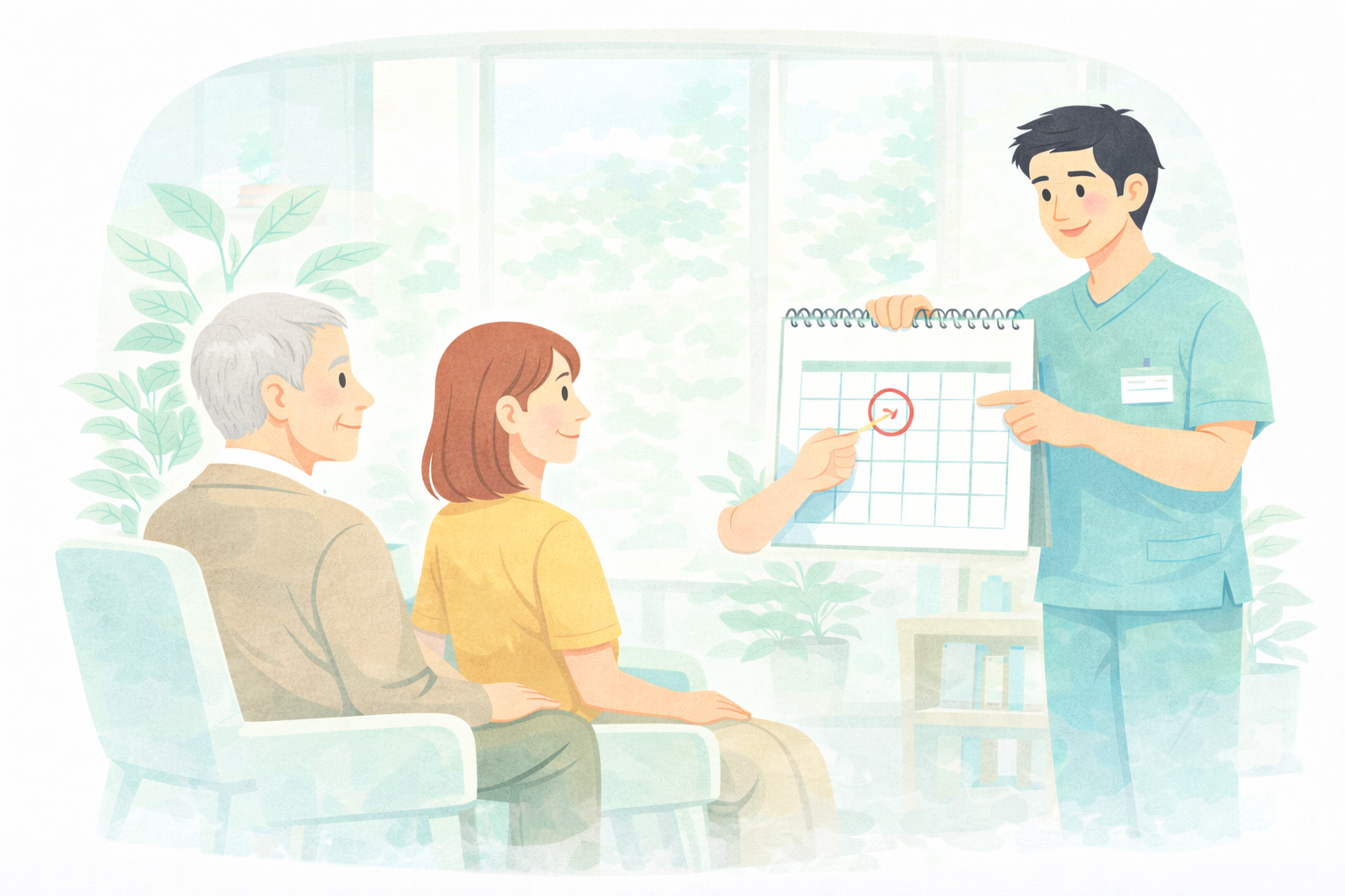 お受け入れの検討・入所日程調整のイメージイラスト